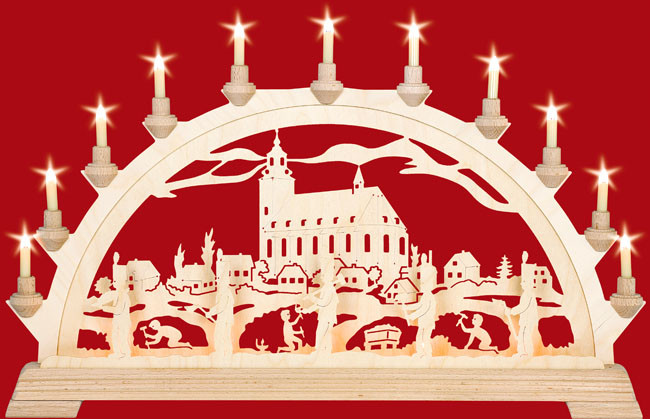 Taulin Schwibbogen Schneeberger Kirche 65cm mit Vorbeleuchtung