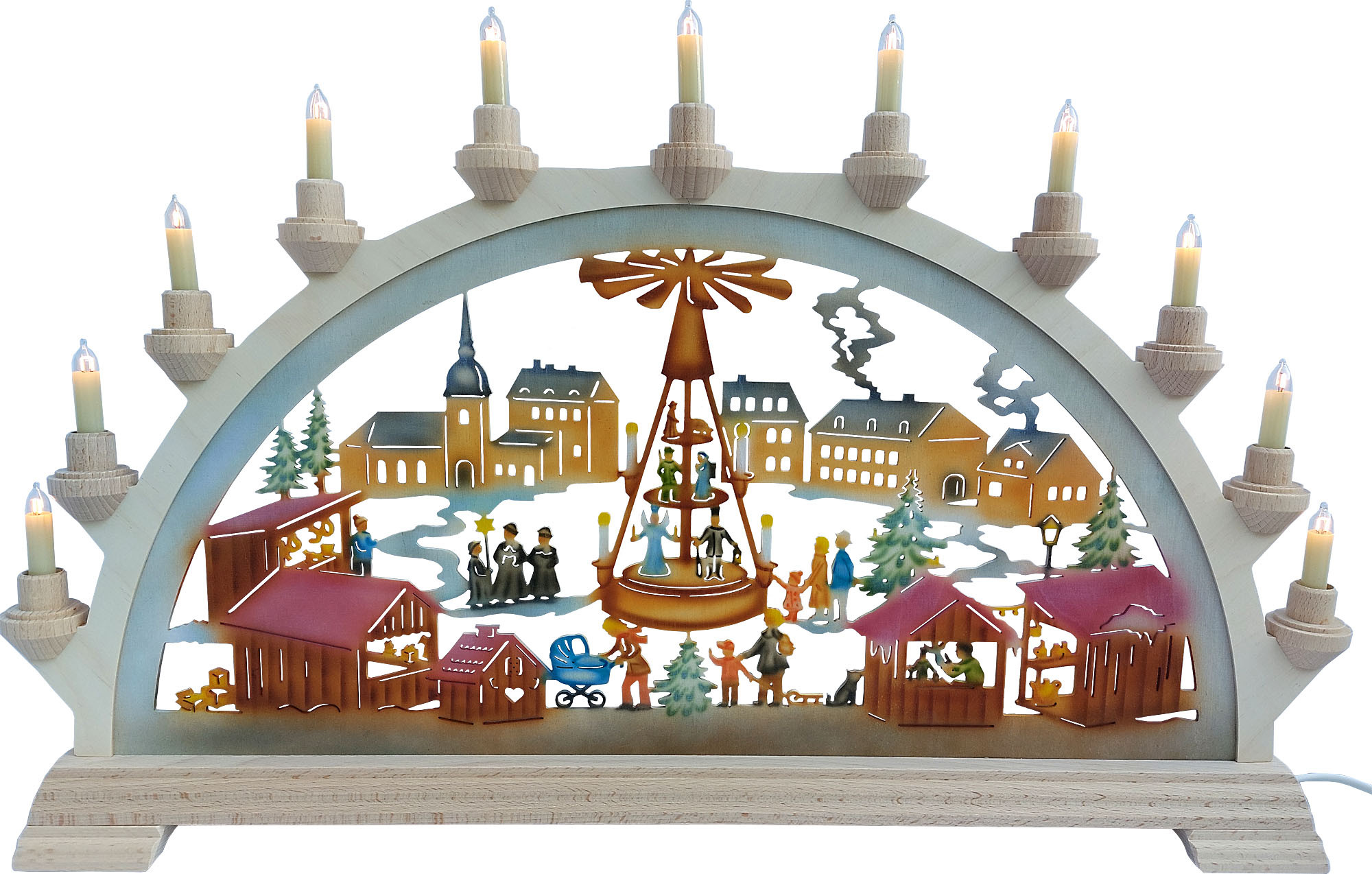 Taulin Schwibbogen Weihnachtsmarkt mit Pyramide, farbig 65cm