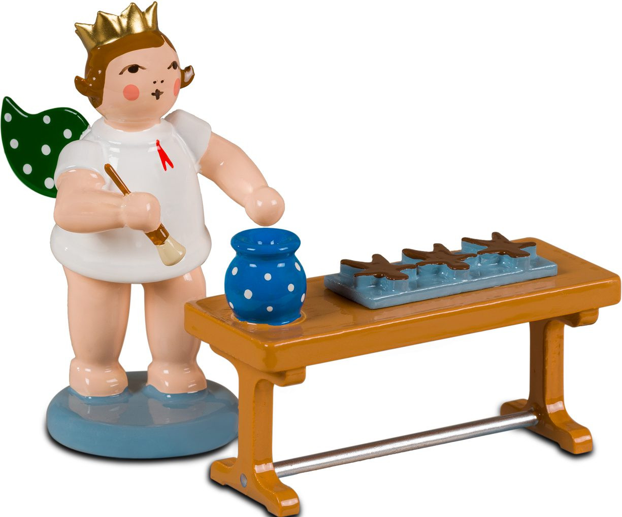 Ellmann Bäckerengel mit Lebkuchen am Tisch, mit Krone