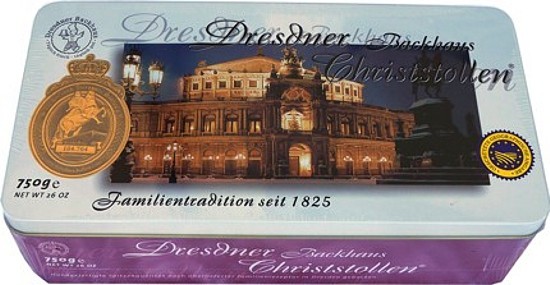 Dresdner Christstollen - Rosinenstollen in Schmuckdose Semperoper Dresdner Christstollen - Rosinenstollen in Schmuckdose Semperoper