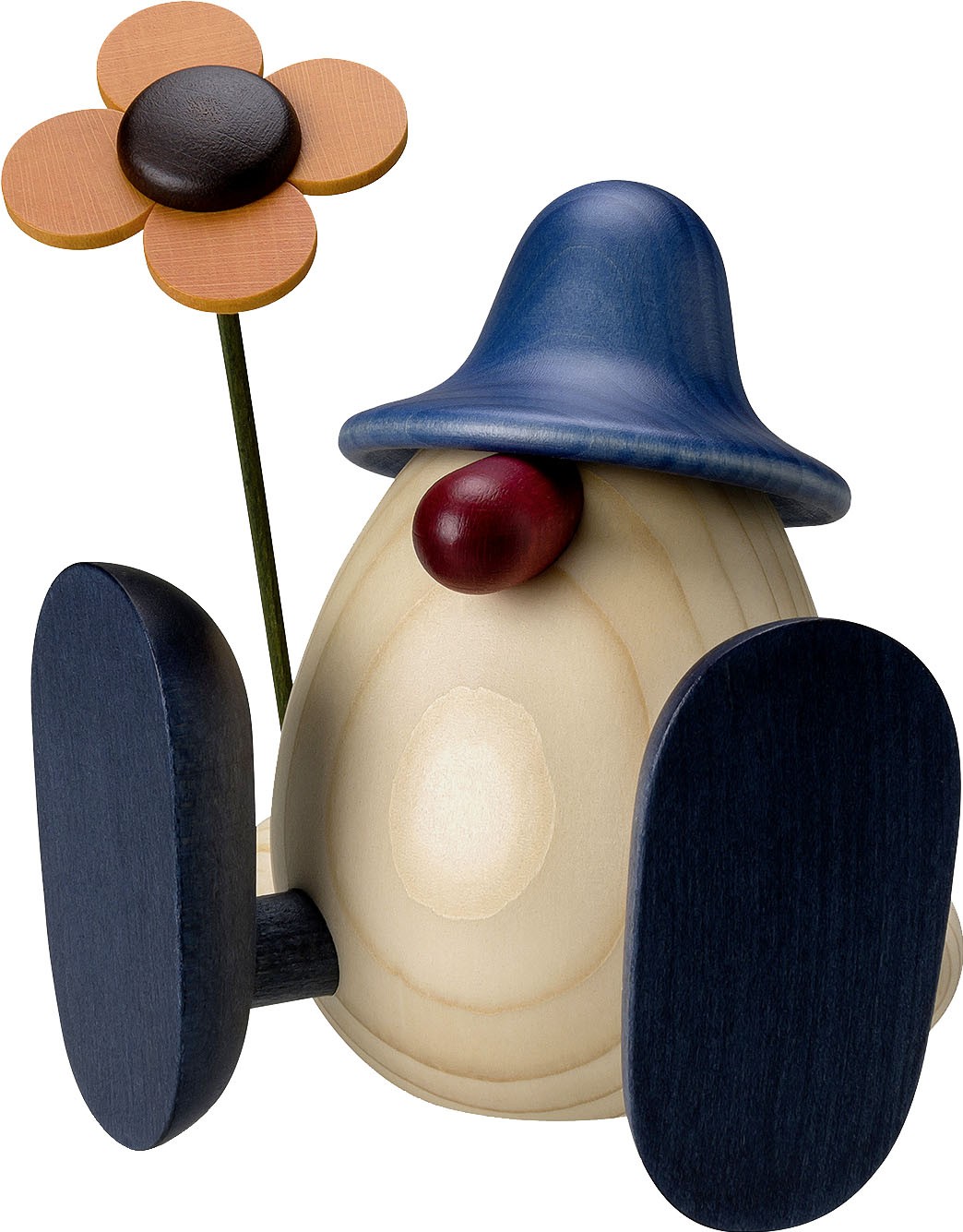 Björn Köhler Eierkopf Erwin mit Blume, sitzend, blau