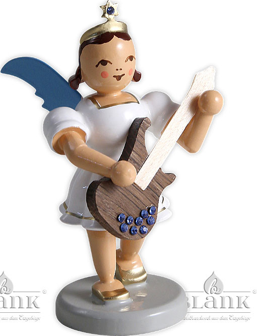Blank Engel Figur „Faltenrock“ Mit Violoncello – Handbemalt, Sitzend, Aus Dem Erzgebirge