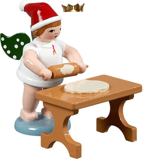 Ellmann Bäckerengel mit Teigrolle am Tisch, mit Krone