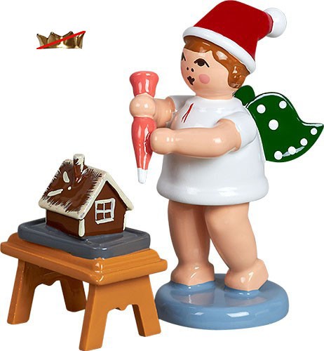 Ellmann Bäckerengel mit Tortenspritze und Pfefferkuchenhaus, ohne Krone