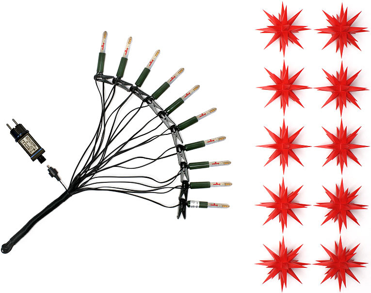 Herrnhuter Sternenkette, 10 Sterne rot - LED