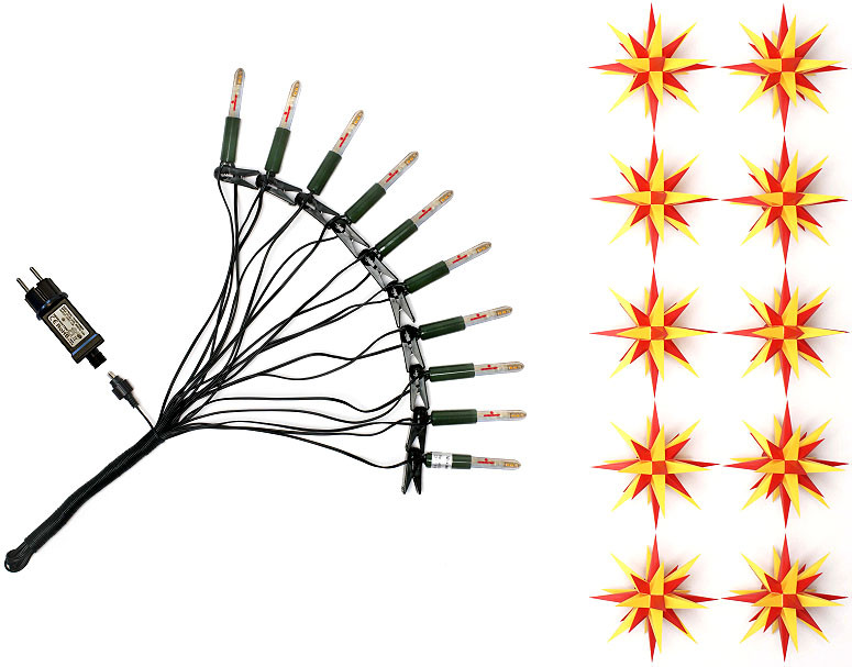 Herrnhuter Sternenkette, 10 Sterne gelb/rot - LED