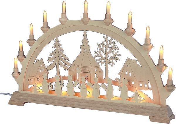 Taulin Schwibbogen Seiffener Kirche mit Kurrende 65cm mit Vorbeleuchtung