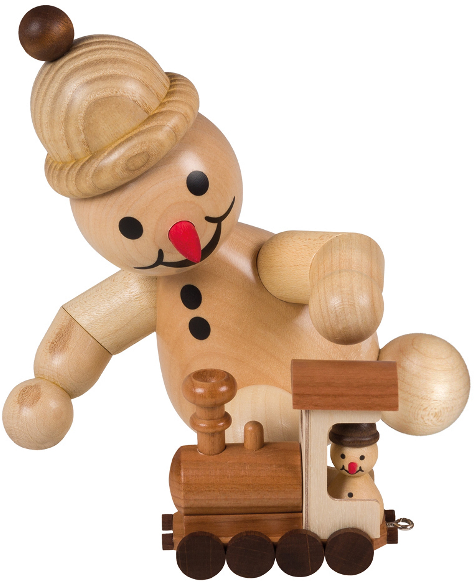 Drechslerei Volkmar Wagner Schneemann Junior mit Lok, mittel