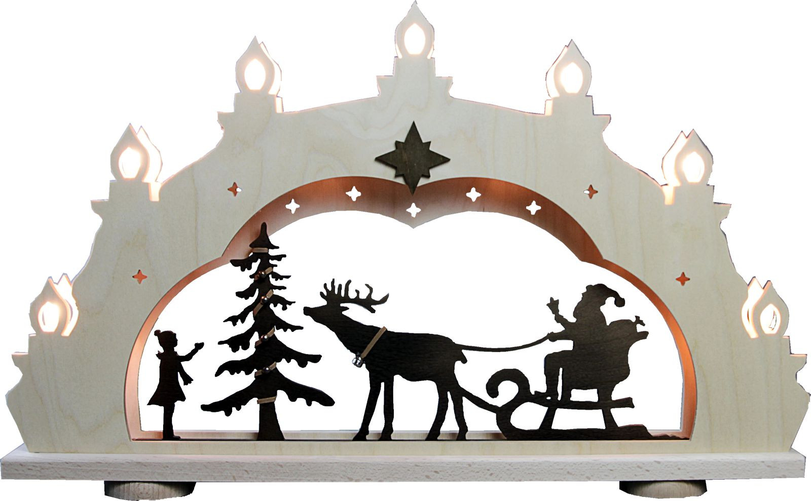 WEIGLA Schwibbogen Weihnachtsmann auf Schlitten, rusikal, 7 flg.