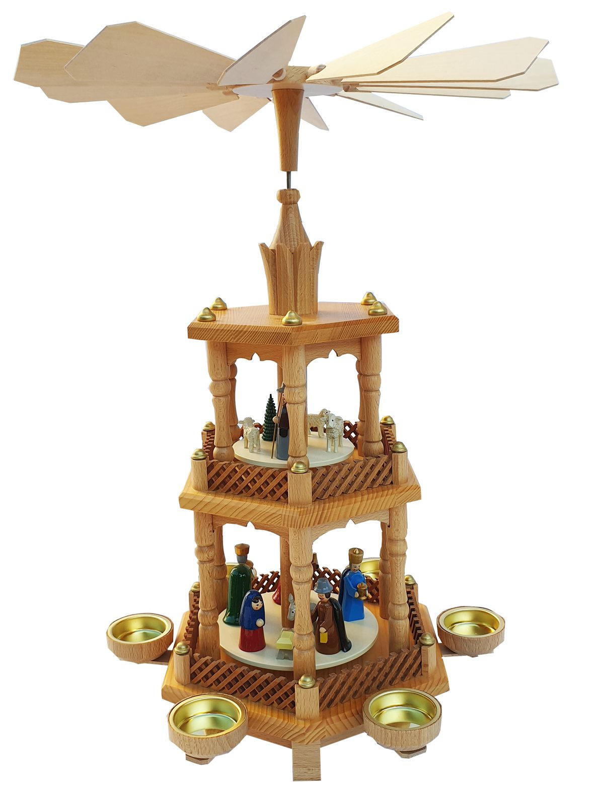 Christmas pyramid-natural-birth of christ with coloured figures Christmas pyramid-natural-birth of christ with coloured figures