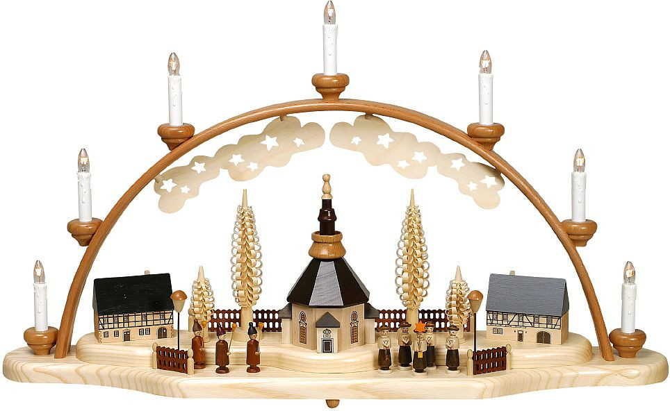 LED-Bogen Mit Figuren - Seiffener Kirche Mit Kurrende