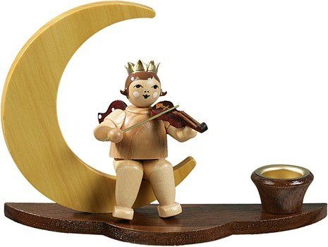 Ellmann Kerzenhalter - Engelmusikant auf Mond natur - mit Krone