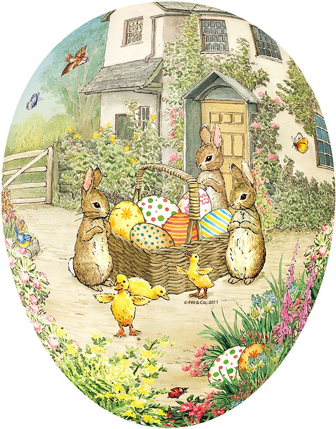Nestler Osterei Hasen am Eierkorb, 12 cm