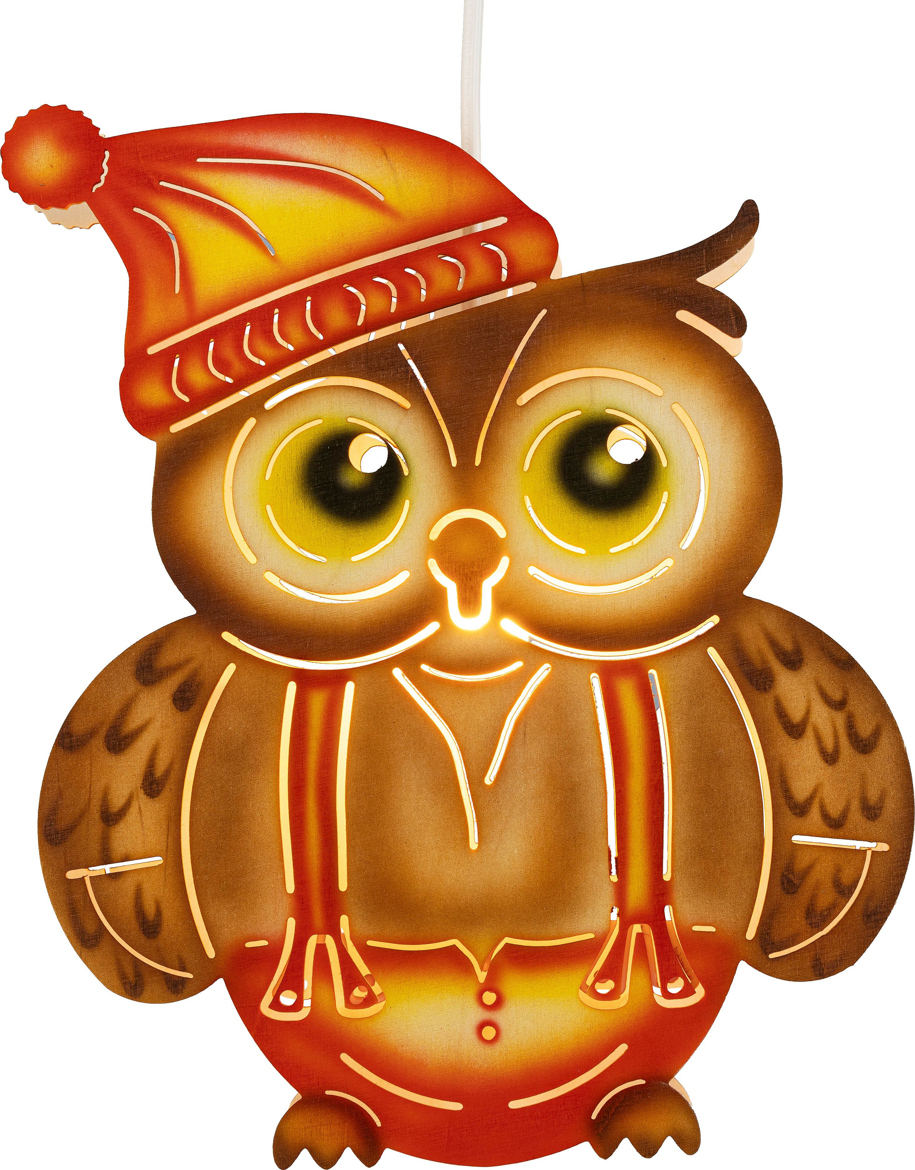 Taulin beleuchtete Fensterbild Eule - Mütze rot