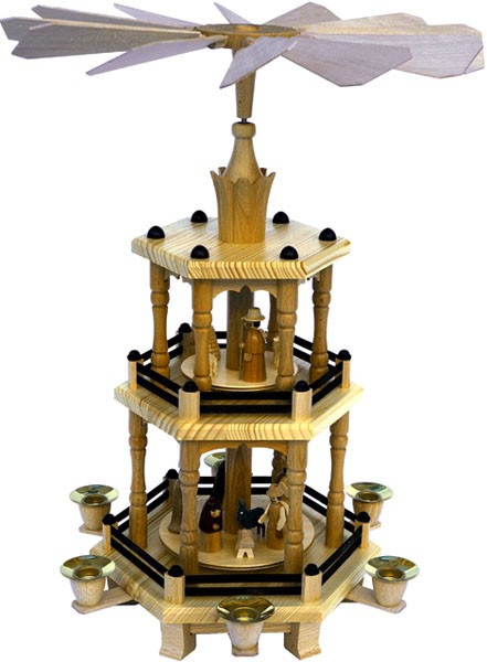 Christmas pyramid, Nativity (2storey), natural coloured Christmas pyramid, Nativity (2storey), natural coloured