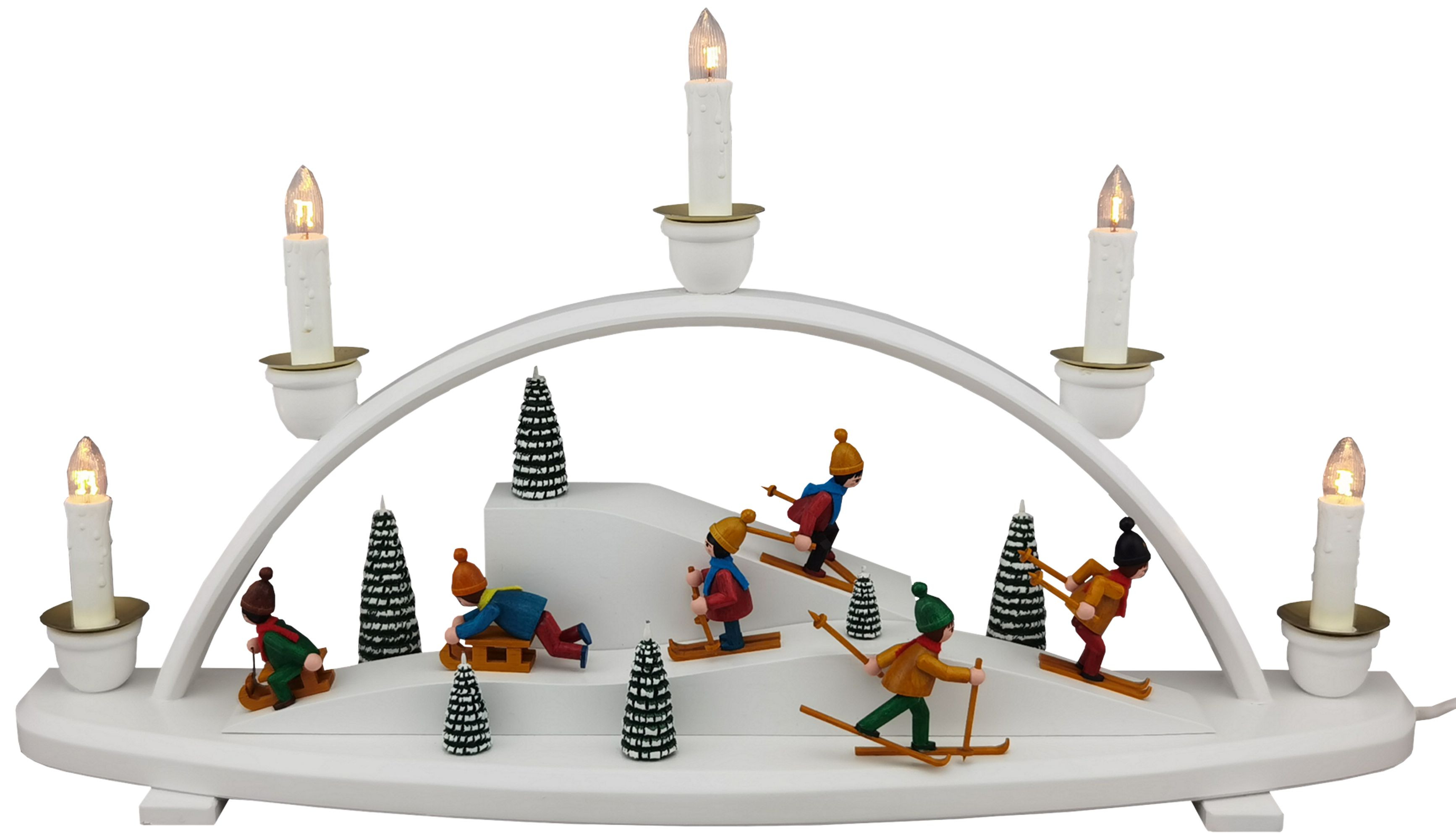 Schwibbogen mit Winterkinder - weiß, 5 flg.