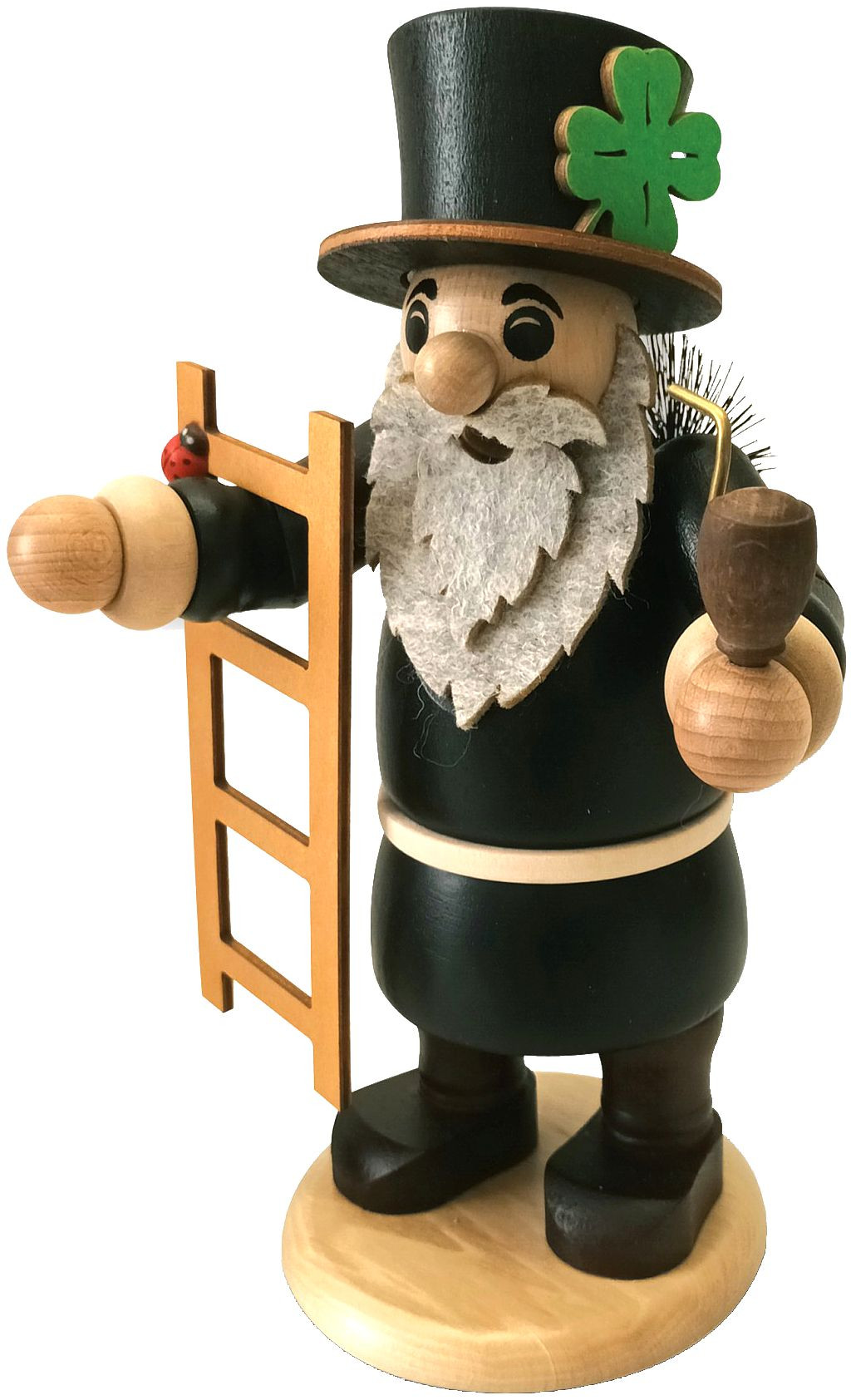 Zeidler Räucherfigur Schornsteinfeger - mit Kleeblatt und Marienkäfer