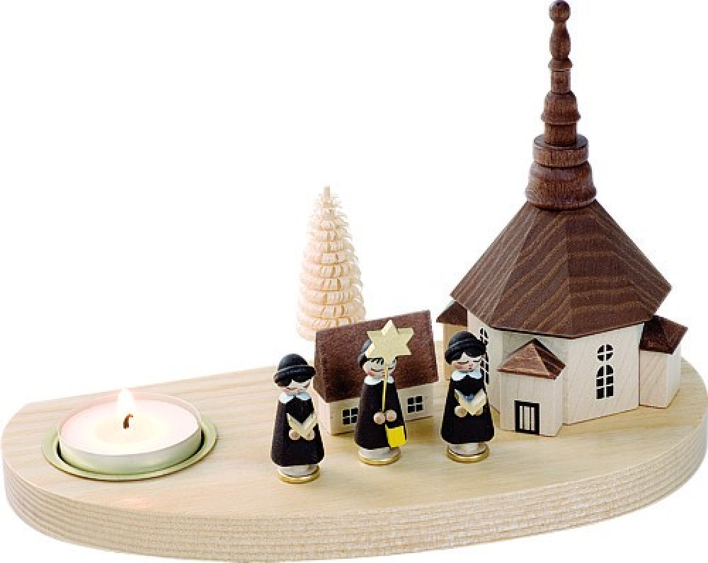 Candle holder seiffen church with carolers