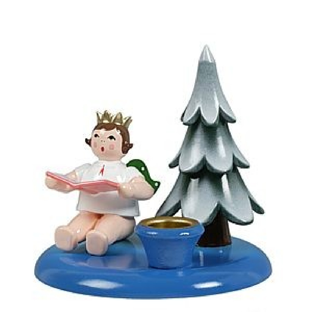 candleholder blue - with tree, with crown