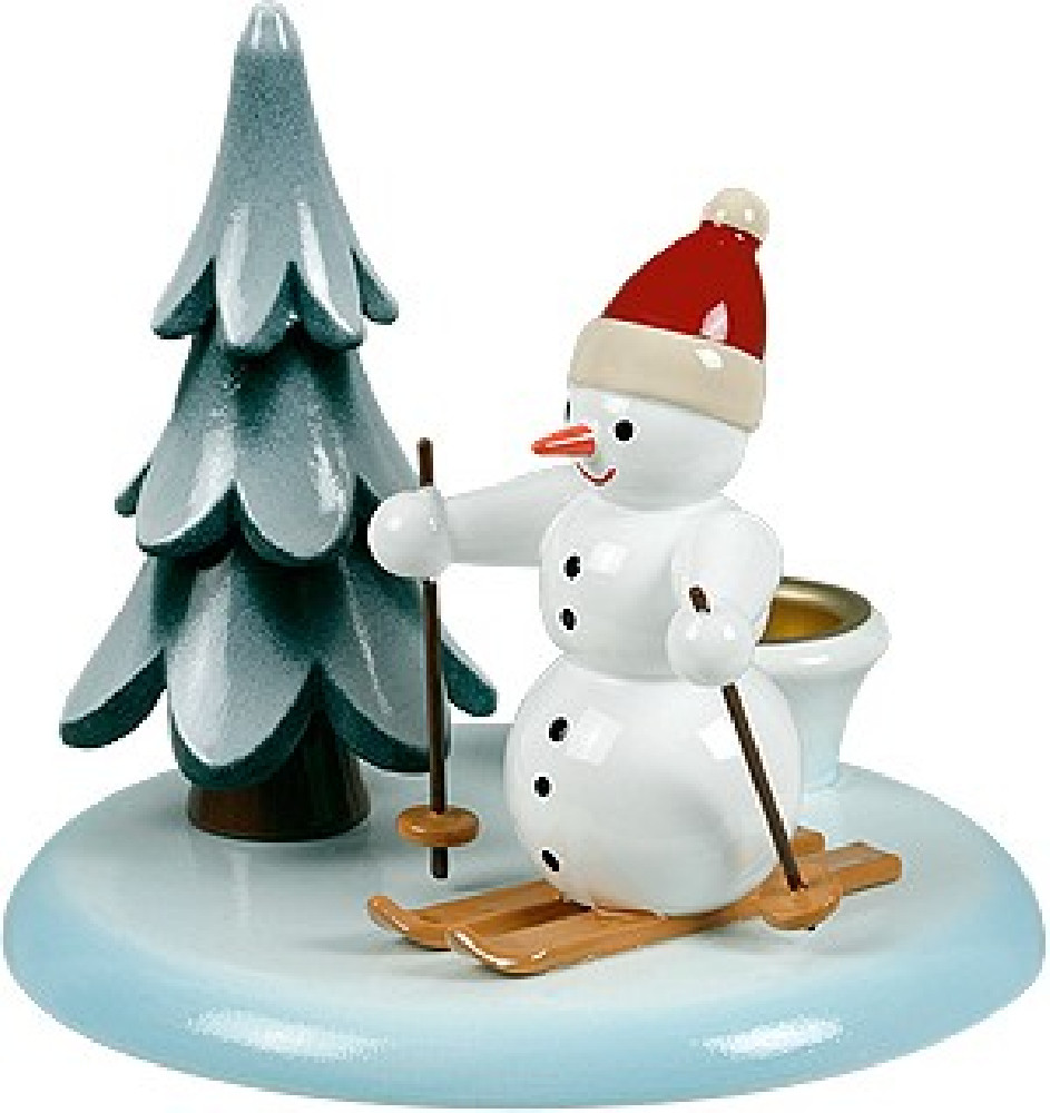 candle holder snowman skier and tree