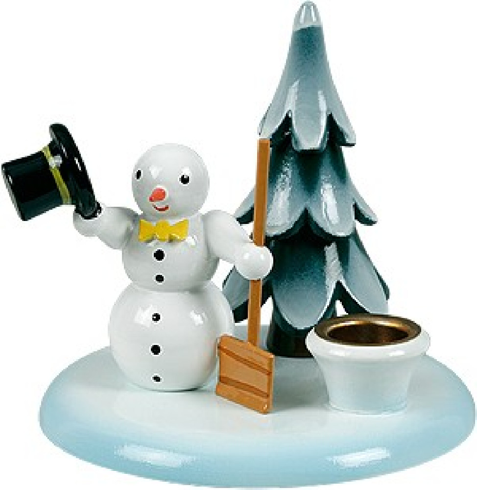 candle holder snowman with bucket and tree 