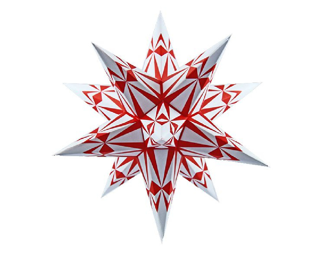 Marienberger Adventsstern -weiß-rote Ornamente