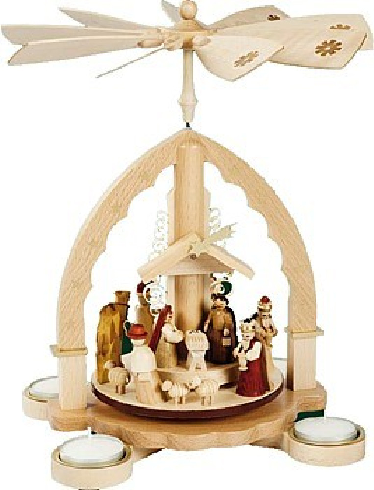 Richard Glässer Teelichtpyramide Christi Geburt, helles Gehäuse