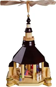 Richard Glässer Weihnachtspyramide Kirche dunkel, Christi Geburt, bunt