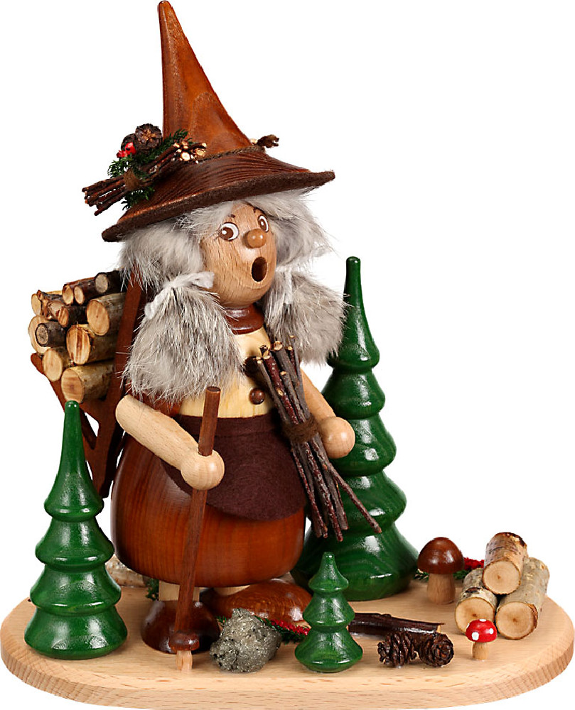 incense smoker imp woman with wooden panier