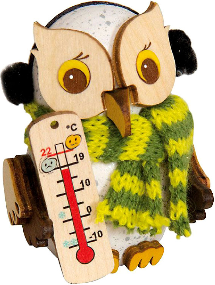 Drechslerei Kuhnert Mini-Schnee-Eule mit Thermometer