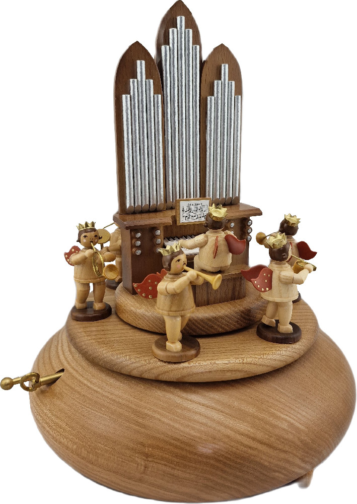 Ellmann Spieldose - Orgel mit Engel / 6 Bläser / natur