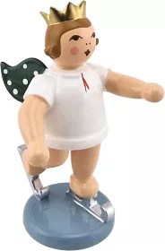 Ellmann Weihnachtsengel mit Schlittschuh - stehend, mit Krone, farbig