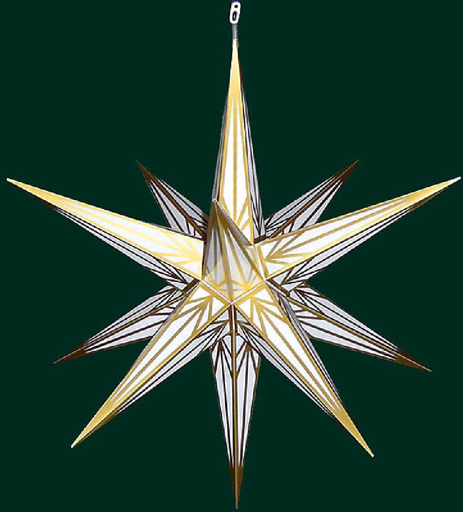 Haßlauer Advent-Außenstern, weiß mit Goldmuster, 75cm