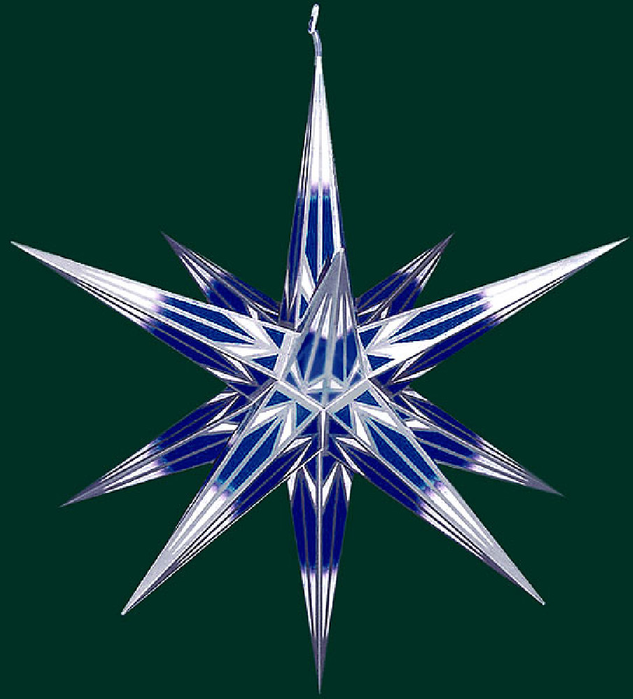 Haßlauer Advent-Außenstern, blau/weiß mit Silbermuster, 75cm