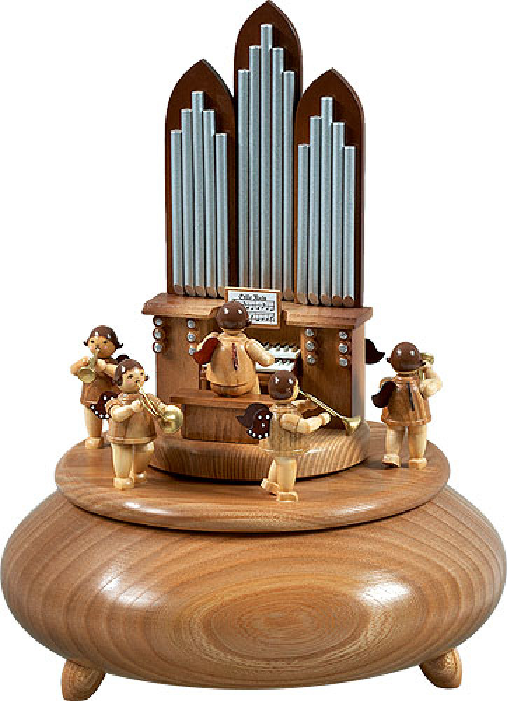 Ellmann Spieldose - Orgel mit Engel / 6 Bläser / natur