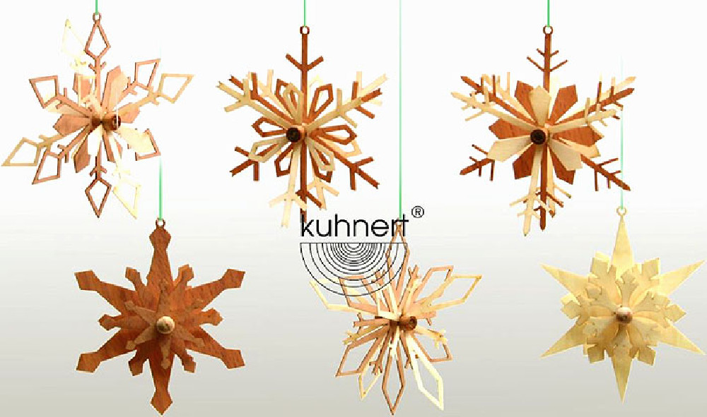 Drechslerei Kuhnert Baumschmuck Schneeflocken 3D, 6er-Set