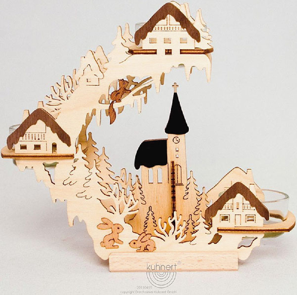 candle holder  with village motif