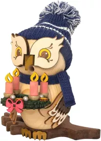 Drechslerei Kuhnert Räucherfigur Eule mit Lichterkranz