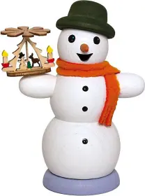 Drechslerei Kuhnert Räuchermann Schneemann mit Pyramide