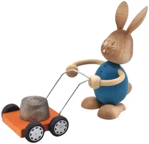 Drechslerei Kuhnert Stupsi Hase mit Rasenmäher