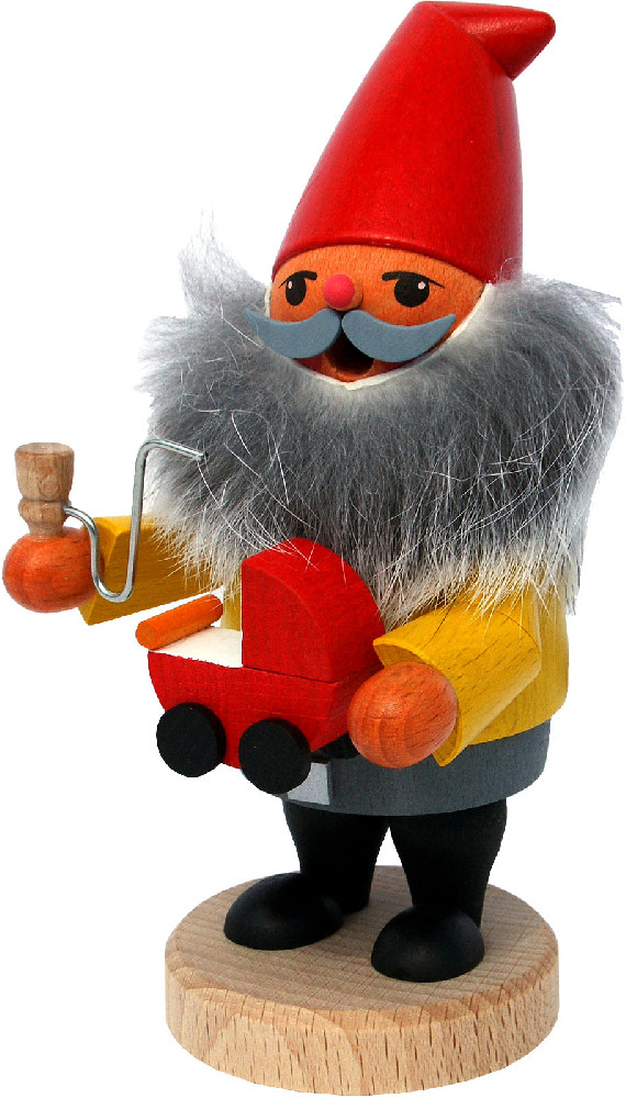 incense smoker, dwarf with doll buggy