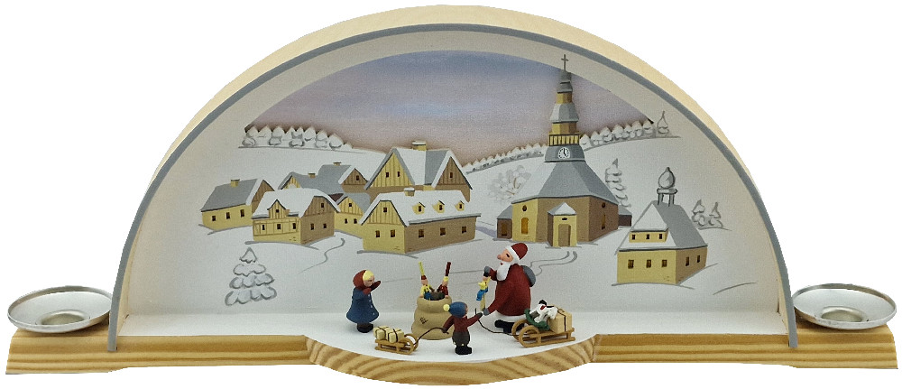 Manufaktur Klaus Kolbe Schwibbogen Weihnachtsmann mit Kindern, braunes Bild