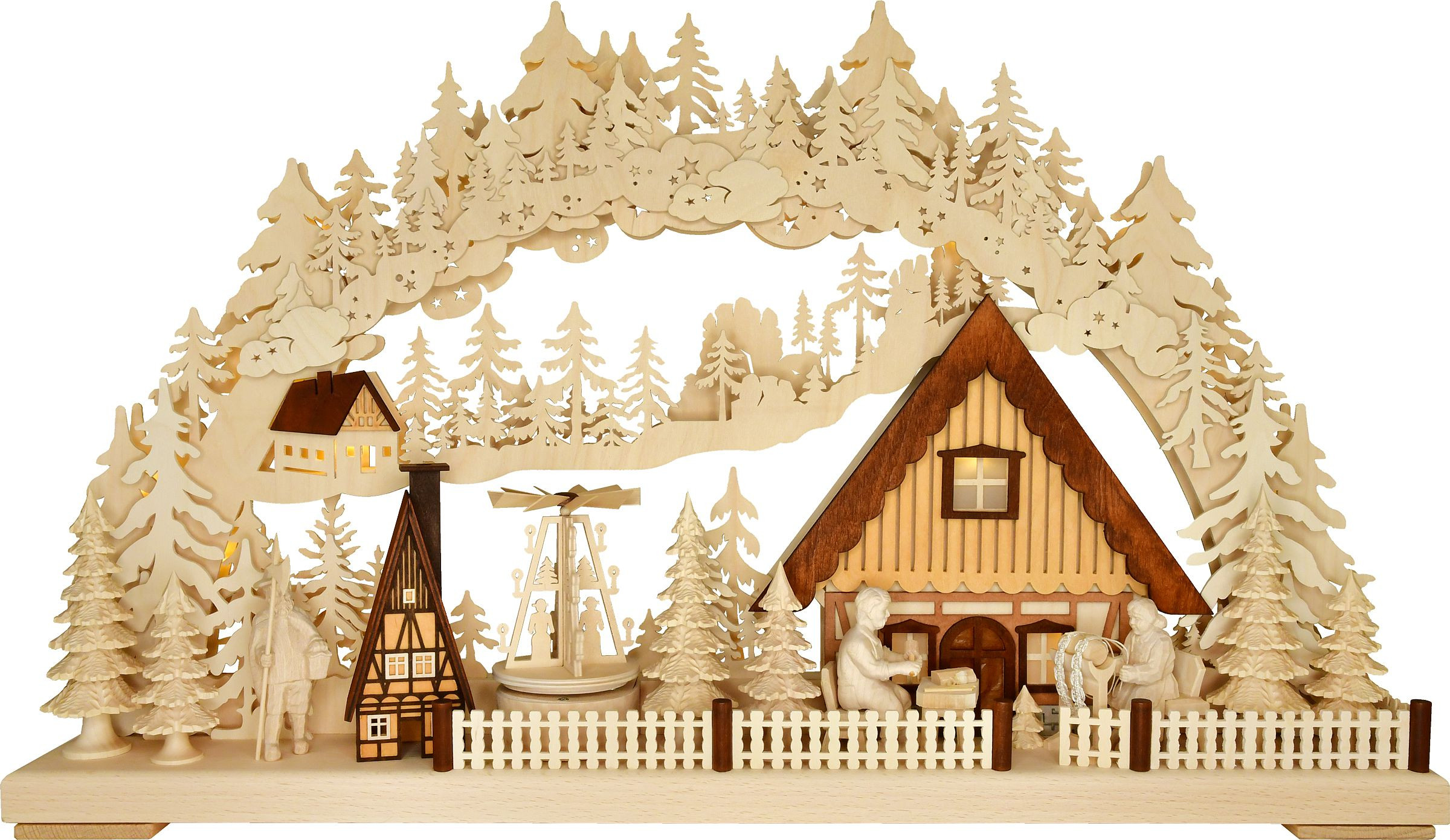 Ratags Holzdesign 3D-Schwibbogen Erzgebirgisches Kunsthandwerk - farbige Dächer, groß