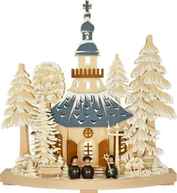 Ratags Holzdesign 3D-Schwibbogen Kirchgang in Seiffen mit Molli-Kurrende, klein
