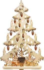 Ratags 3D Schwibbogen Tanne geschnitzte Zapfen, Futterstelle, braun, gross, Raureif