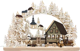Ratags Holzdesign 3D-Schwibbogen Weihnachtsmannwerkstatt, klein, Raureif