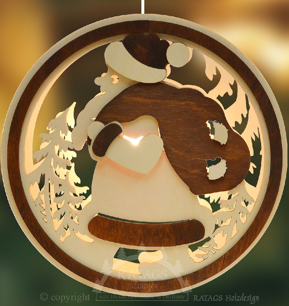 Ratags Beleuchtetes Fensterbild Weihnachtsmannbraun-natur, rund
