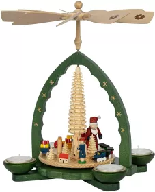 Richard Glässer Pyramide Bescherung - grün, für Teelichte und Kerzen 