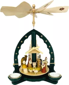 Richard Glässer Pyramide Christi Geburt - grün, für Teelichte und Kerzen