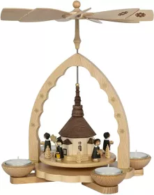 Richard Glässer Pyramide Seiffener Kirche mit Kurrende - für Teelichte und Kerzen